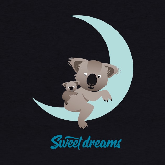 Sweet dreams - Koalas on the moon with typography by Piakolle